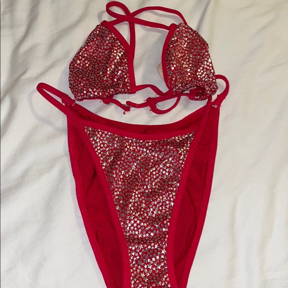 Modified bikini red w silver stars size S/XS